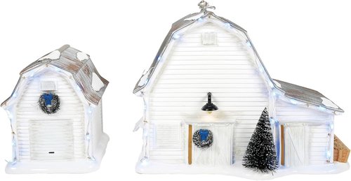 Department 56 Elvis Presley Graceland Stables Lit Building Set - 7.2" & 5" White Decor