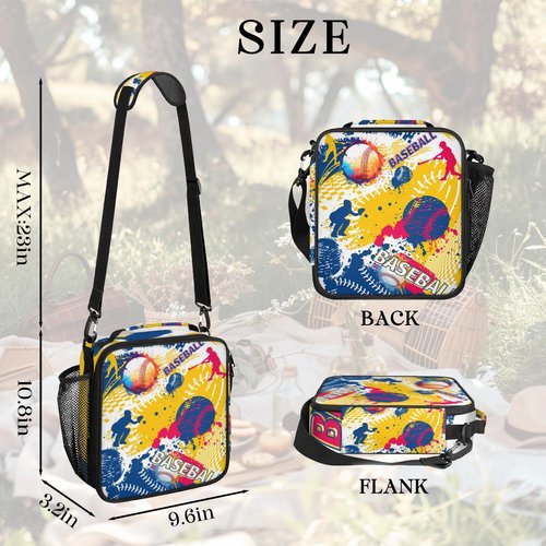 Kids Insulated Lunch Bag Boys - Lunch Box Reusable Thermal Waterproof Lightweight for Girls Toddler Teen Lunch Tote Bag with Strap for Work Picnic Outdoors (Baseball)