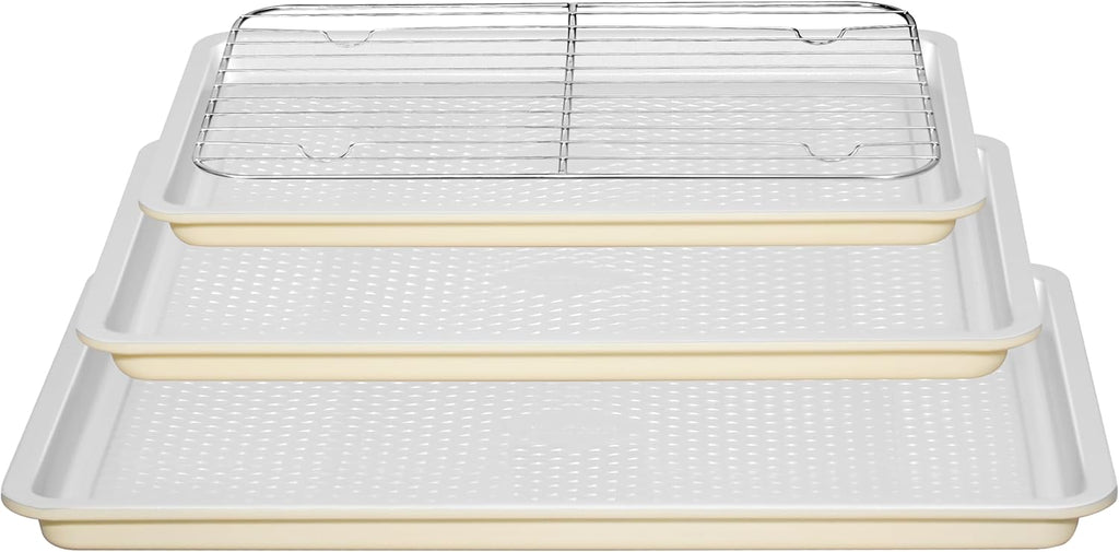 Skiennix Nonstick Ceramic Baking Sheet Set - 3-Pack Half & Quarter Sheet Pans | Oven Safe 550°F, Dishwasher Safe, Non-Toxic