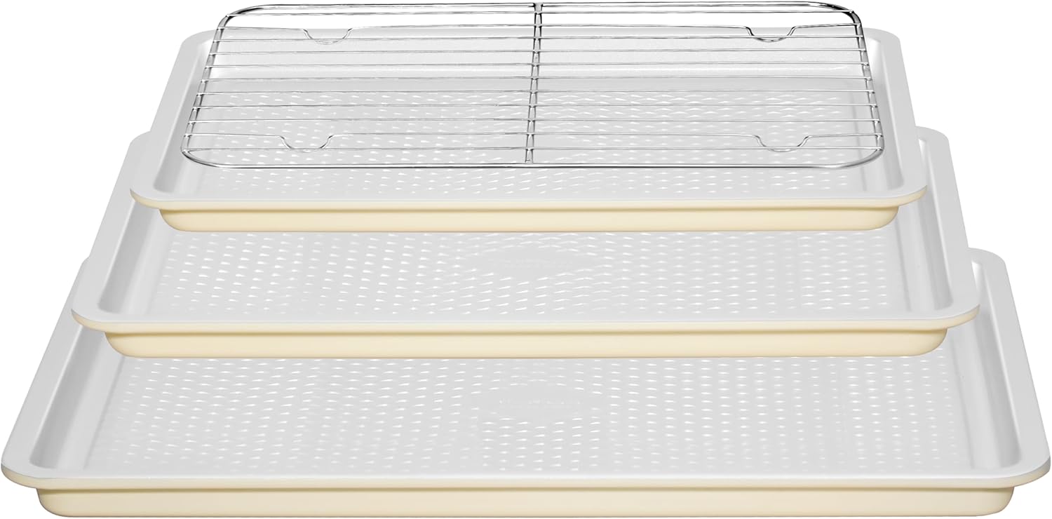 Skiennix Nonstick Ceramic Baking Sheet Set - 3-Pack Half & Quarter Sheet Pans | Oven Safe 550°F, Dishwasher Safe, Non-Toxic
