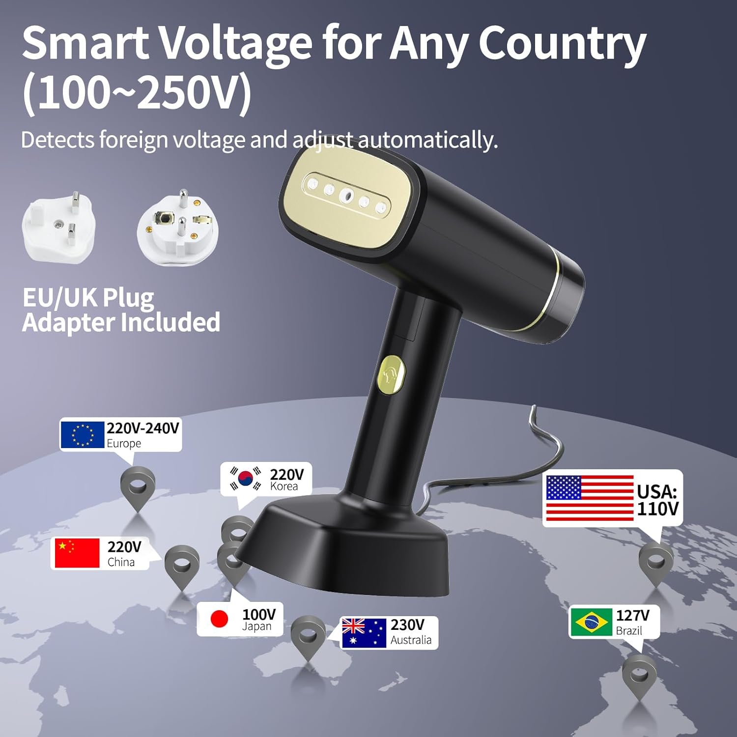 Skiennix Travel Steamer - Dual Voltage Portable Mini Clothes Steamer with European Plug Adapter | Essential for International Travel