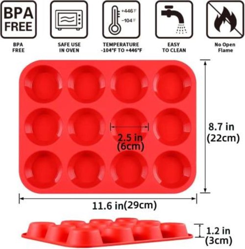 SKY35 12 Cups Silicone Muffin Pan - Set of 3 Pack Regular Size Silicone Mold - Set of 3 Mixed Colors Cake Pan - Cupcake Baking Pan/Non - Stick Mold - Dishwasher - Microwave Safe
