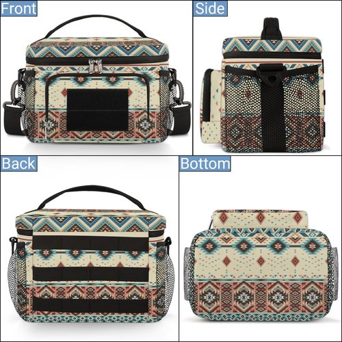 Boho Aztec Insulated Lunch Bag for Men Women Adult, Southwestern Native American Tactical Lunch Box with Adjustable Shoulder Strap, Leakproof Lunch Cooler Tote Bag for Work Office Travel Camping