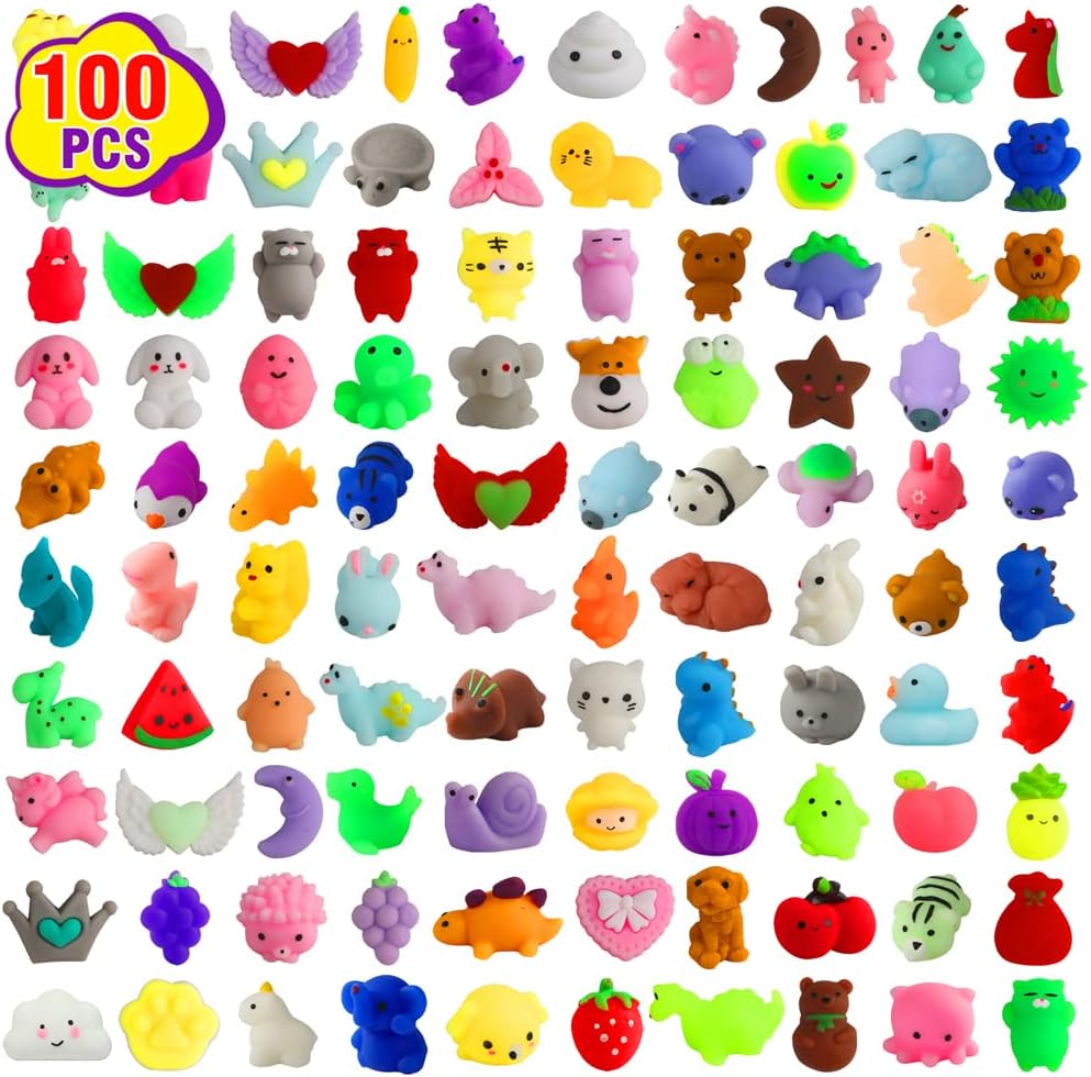 Skiennix Kawaii Squishies - 100 Pcs Mochi Stress Relief Toys for Kids | Perfect Party Favors & Goodie Bag Stuffers