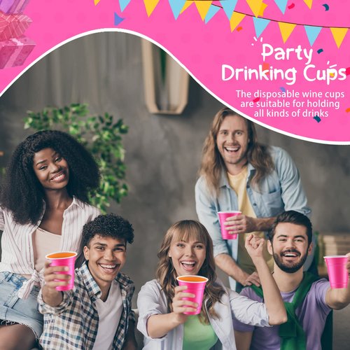 Zubebe 200 Pcs 12 oz Pink Plastic Cups Disposable Hot Pink Drinking Cups for Valentine Birthday Party Graduation Wedding Shower Indoor Outdoor Events Picnics