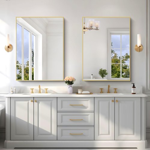 KOCUUY Gold Bathroom Mirror, 30x40 inch Brushed Gold Mirror for Over Sink, Aluminum Framed Rectangular Bathroom Mirror for Bedroom Living Room Bathroom, Hang Horizontal/Vertical