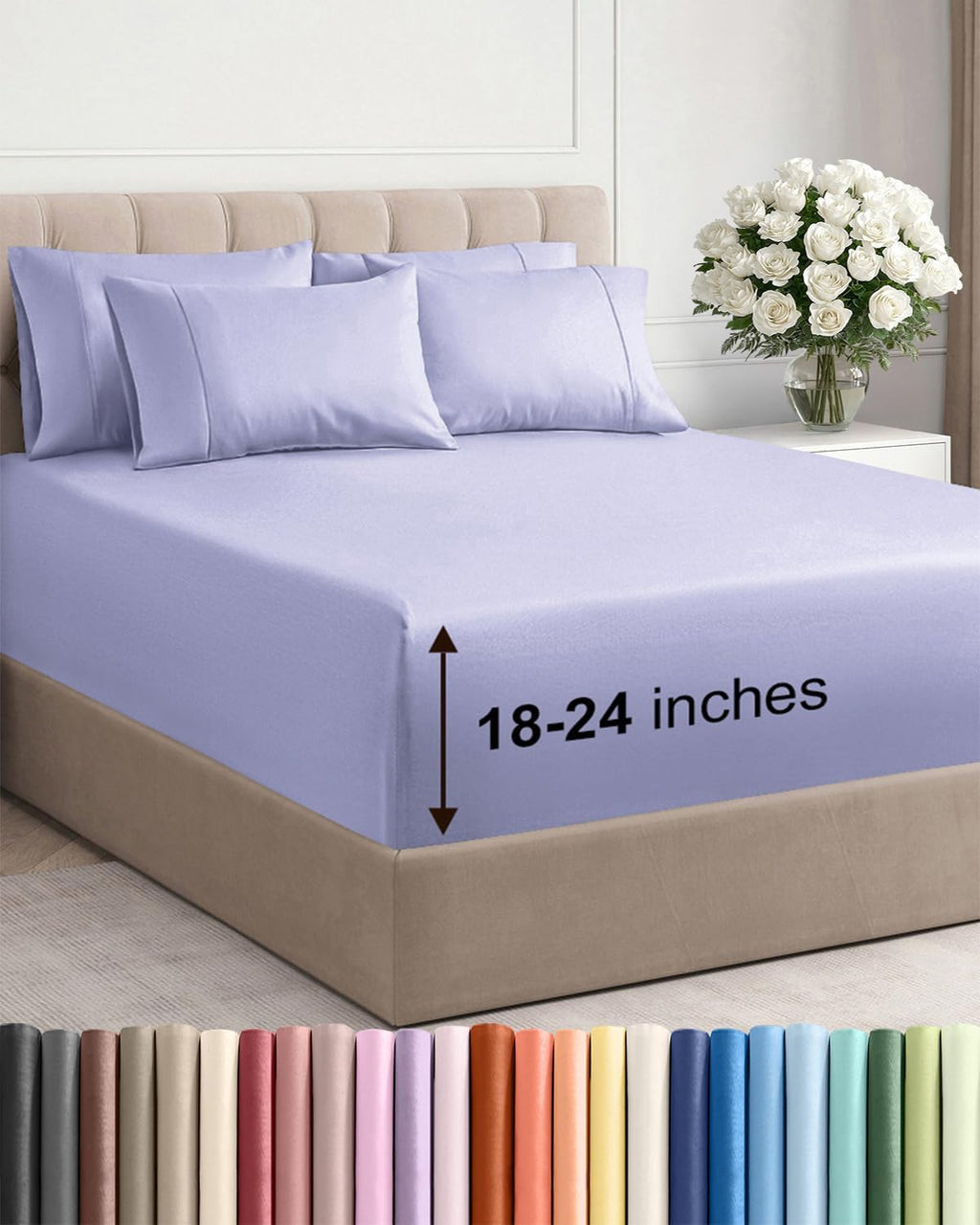 Skiennix Extra Deep Full Sheet Set | 6-Piece Breathable Cooling Bedding - Soft, Wrinkle-Free Lavender