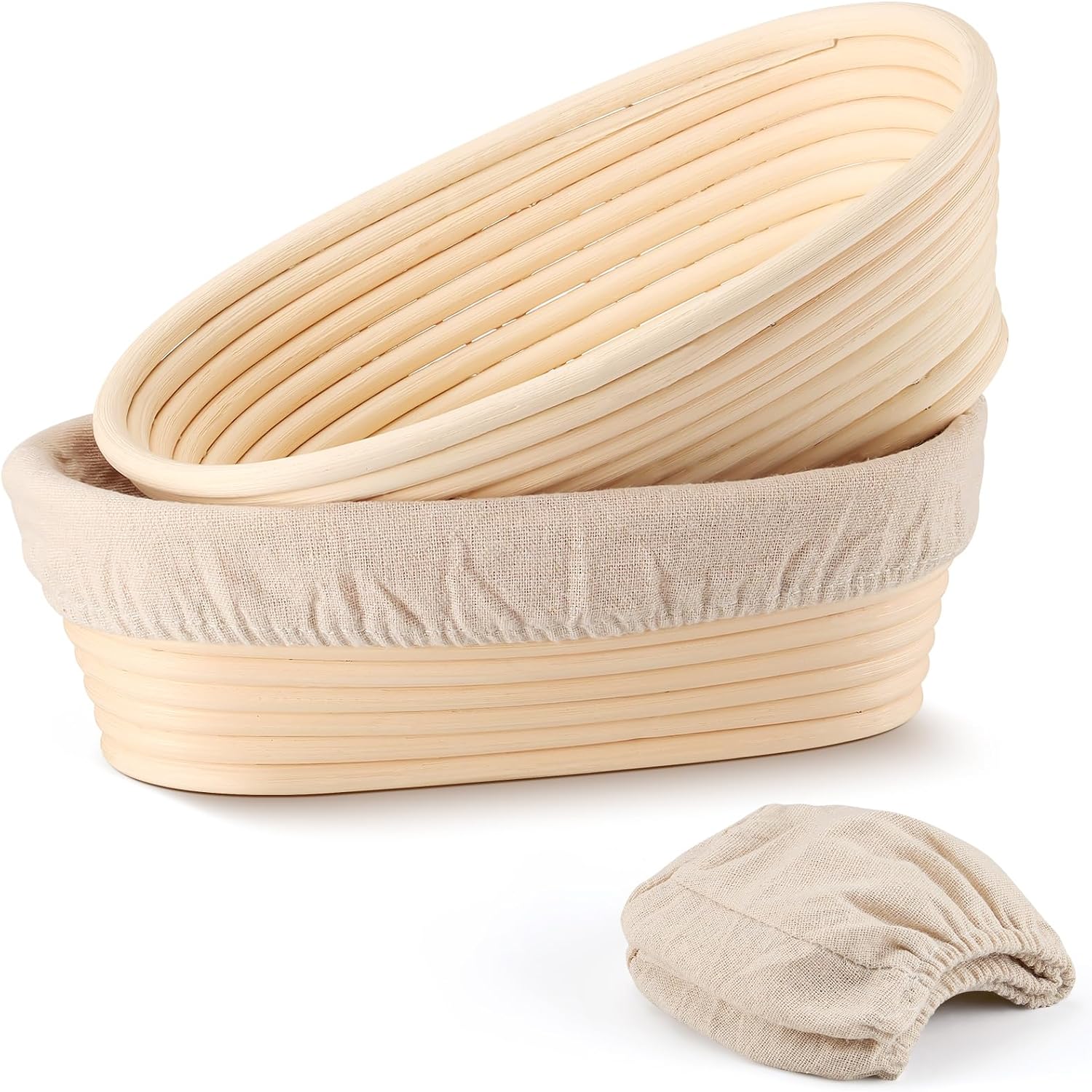 TeamFar Sourdough Bread Proofing Basket Set - 10 Inch Oval Baking Supplies with Liner for Dough Fermentation
