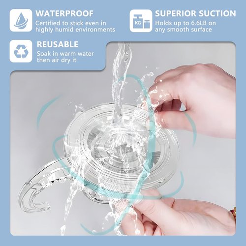 CozyBlue Heavy-Duty Suction Cup Hooks - 2 Pack Waterproof & Reusable for Bathroom, Kitchen, Glass