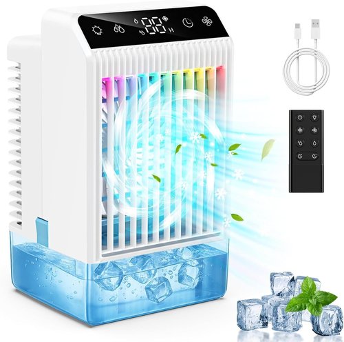 Portable Air Conditioners, Evaporative Mini Room Air Conditioner Cooling Fan, 2~12H Timer, AC Unit Air Cooler with 1000ML Water Tank, AC Portable for Room, Office, Car (White)