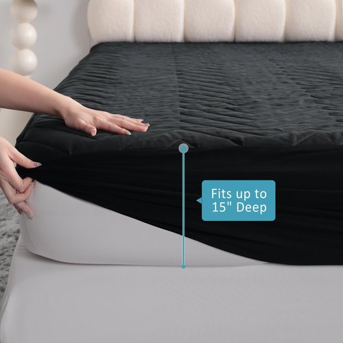 NTBAY Waterproof Mattress Protector, Quilted Queen Fitted Mattress Cover with 15" Deep Pocket- Machine Washable - Soft and Breathable Mattress Pad Cover, Black