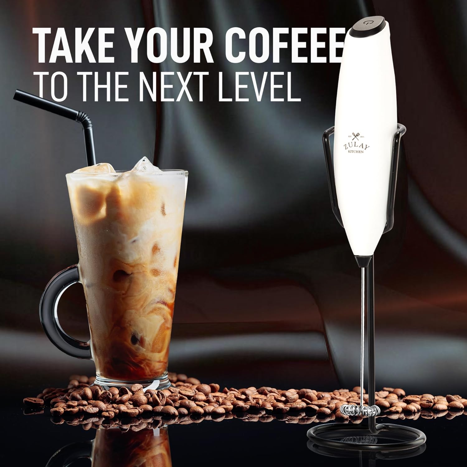 Zulay Kitchen Milk Frother - Luxury Handheld Electric Foam Maker with 4 Duracell Batteries | Perfect for Coffee, Lattes & Hot Chocolate