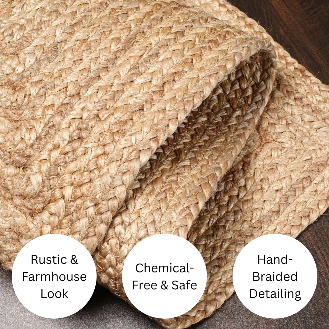 Ohomly Living Rustic Braided Jute Table Runner 36 Inches Long - 13x36 Inch Farmhouse Style Natural Dining Table Décor - Durable, Non-Slip, Heat & Scratch Protection 100% Jute Handcrafted Table Runner