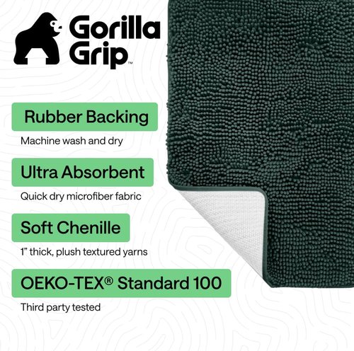 GORILLA GRIP Bath Rug Mat - Thick Soft Absorbent Chenille | Quick Dry Microfiber 60x24, Rubber Backing
