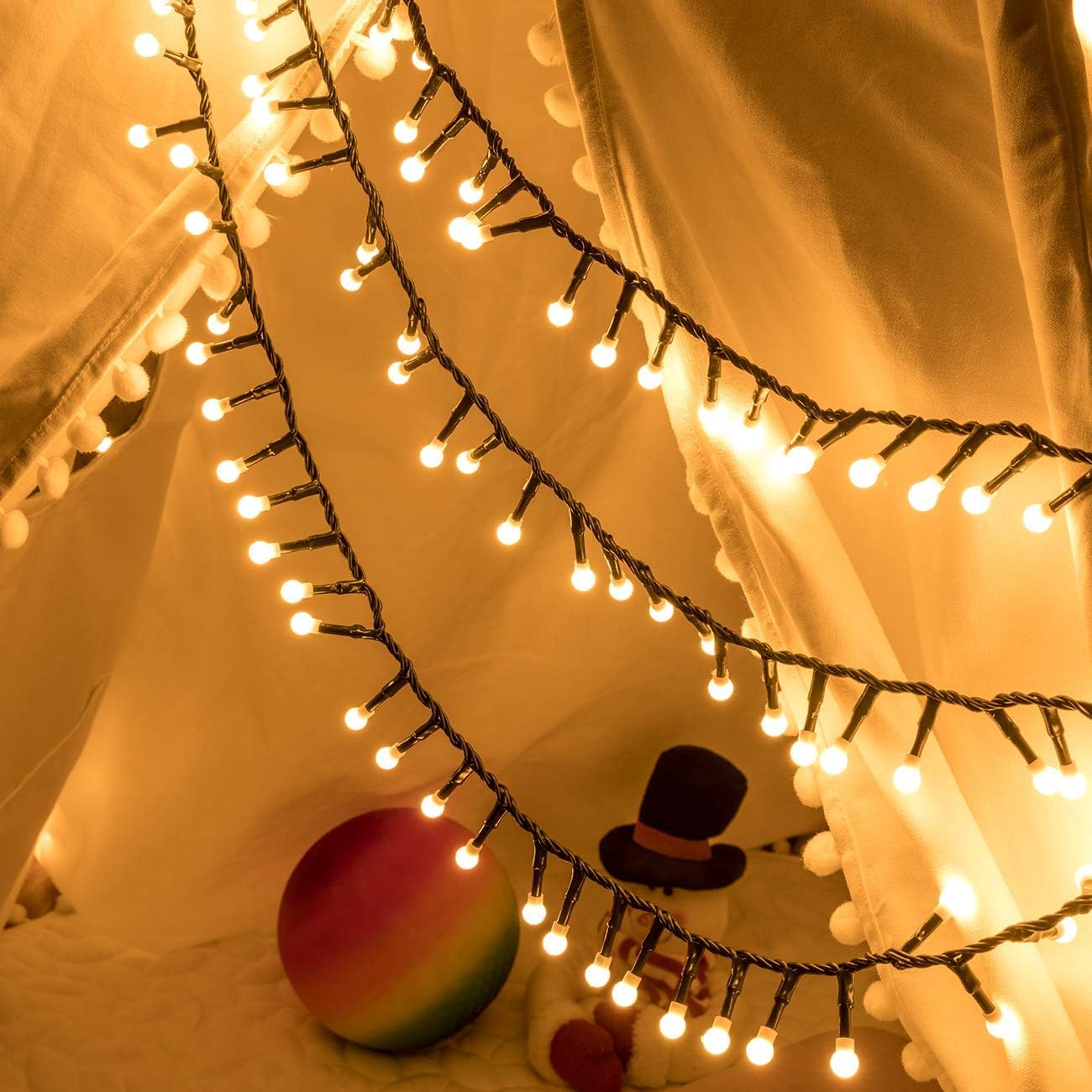 AWQ 500 LED Christmas String Lights - 49ft Cluster Design with 8 Modes | Warm White Indoor/Outdoor Decor