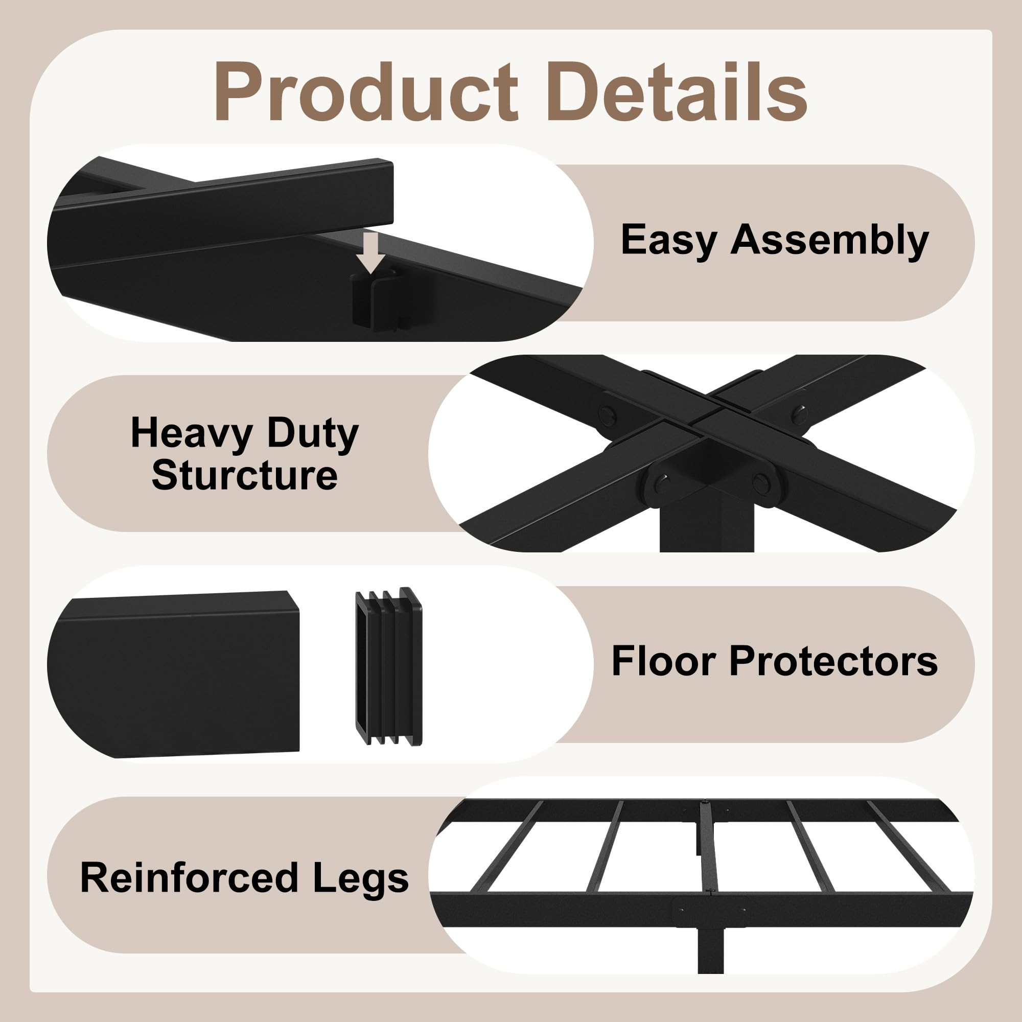 Cieemine 5 Inch Low Bed Frame Twin, Heavy Duty Steel Twin Bed Frames Low Profile, No Box Spring Needed, Easy Assembly, Noise Free, Black