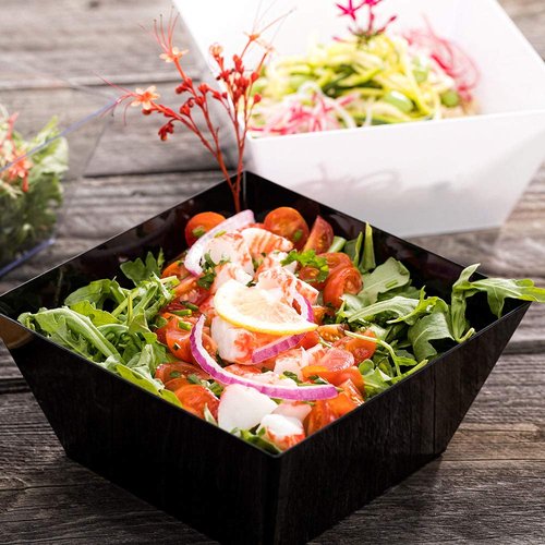Restaurantware-18 Ounce Plastic Square Bowls, 25 Medium Square Plastic Serving Bowls - Recyclable, Crack-Resistant, Black Plastic Square Disposable Bowls, Durable, For Parties Or Catering Events
