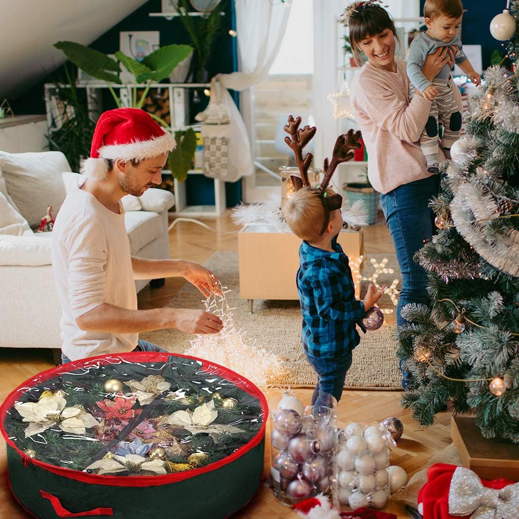 Primode Christmas Wreath Storage Bag 36" - Durable 600D Oxford Container with Clear Window for Easy Holiday Organization | Green