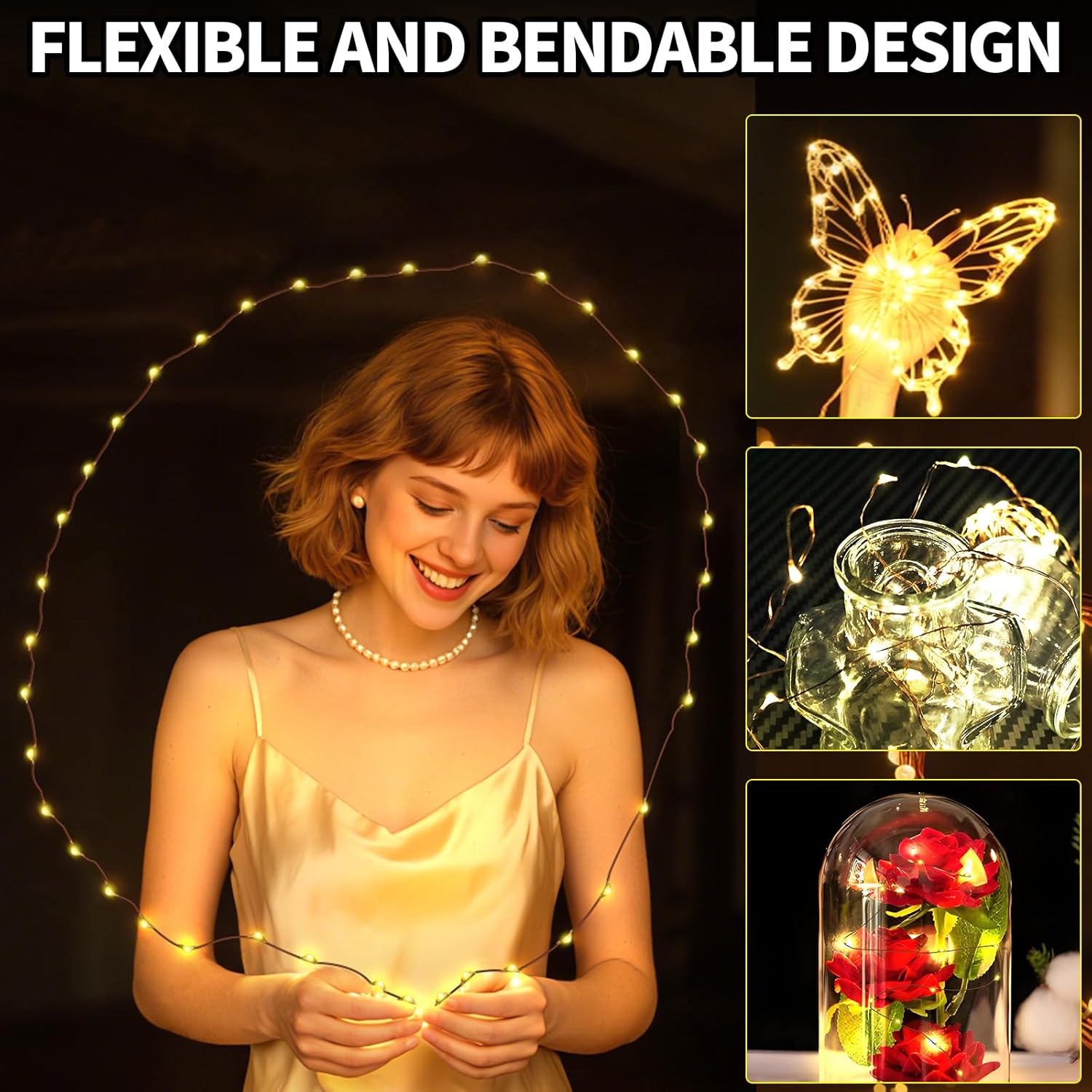 Skiennix Mini Battery Powered Fairy Lights - 16ft Warm White Copper Wire String Lights for Bedroom, Christmas & Weddings