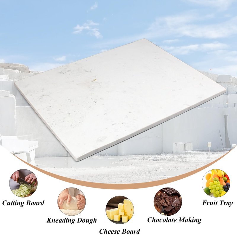 Nature Marble Cutting Board - 19.7 * 15.7 Inch Large Stone Cutting Board Countertop, Stone Charcuterie Tray with Non-Slip Base for Kitchen, Gift for Grill Masters, Baking Lover and Home Chefs (White)