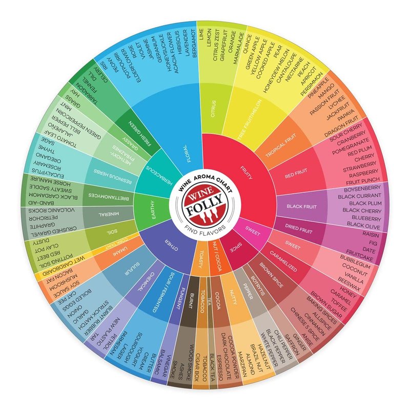 Wine Folly Wine Aroma Wheel Chart – 1-Pack Double-Sided Wine Tasting Guide | Durable Glossy Reference Tool for Red, White, Rosé & Sparkling | Sommelier Study Aid
