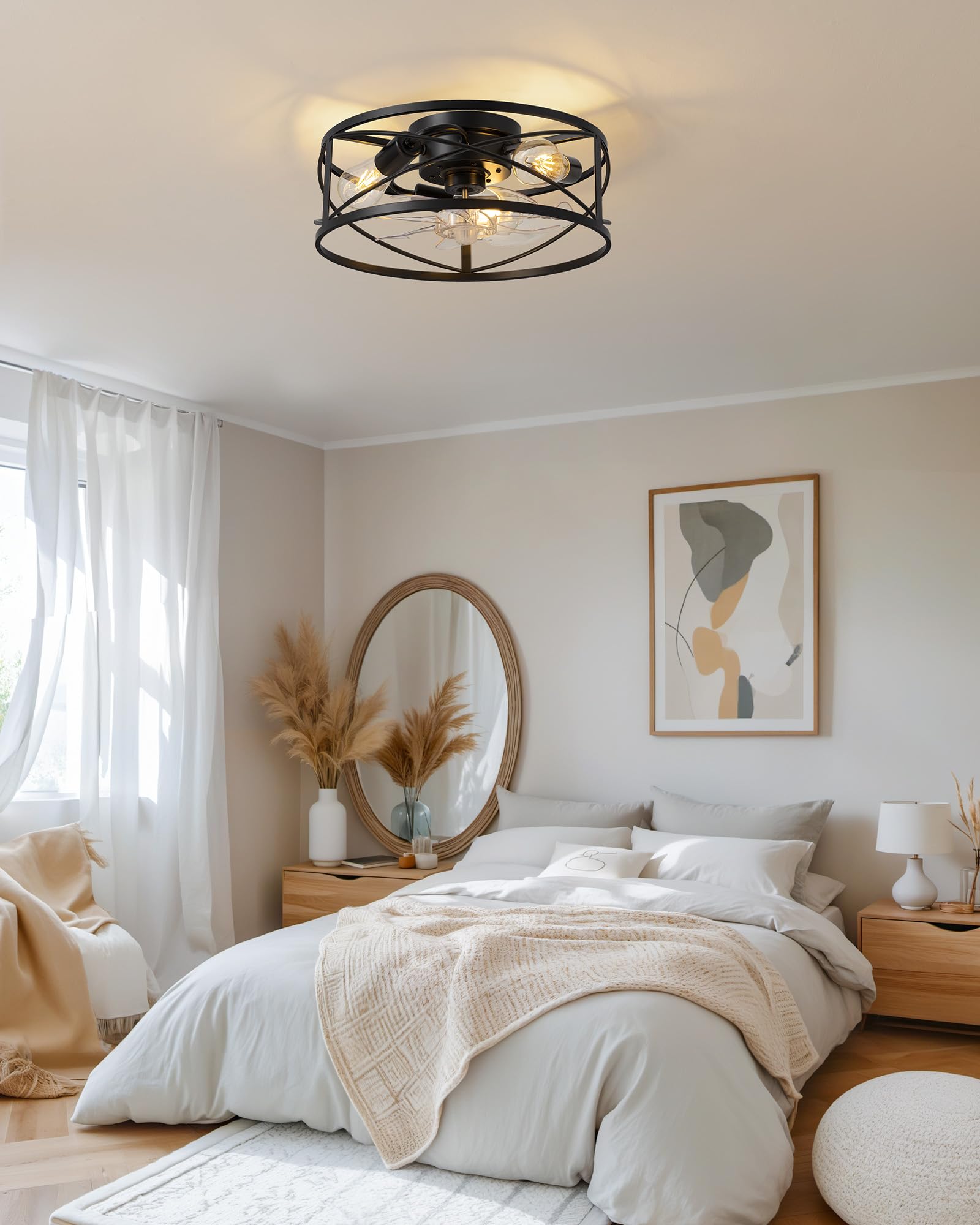 KDG 15.8″ Retro Low Profile LED Ceiling Fans with Light, Reversible Ceiling Fans Flush Mount with Remote and 6 Speeds, E26 Base Buld for Bedroom, Dinning Room, Kids Room, Kitchen