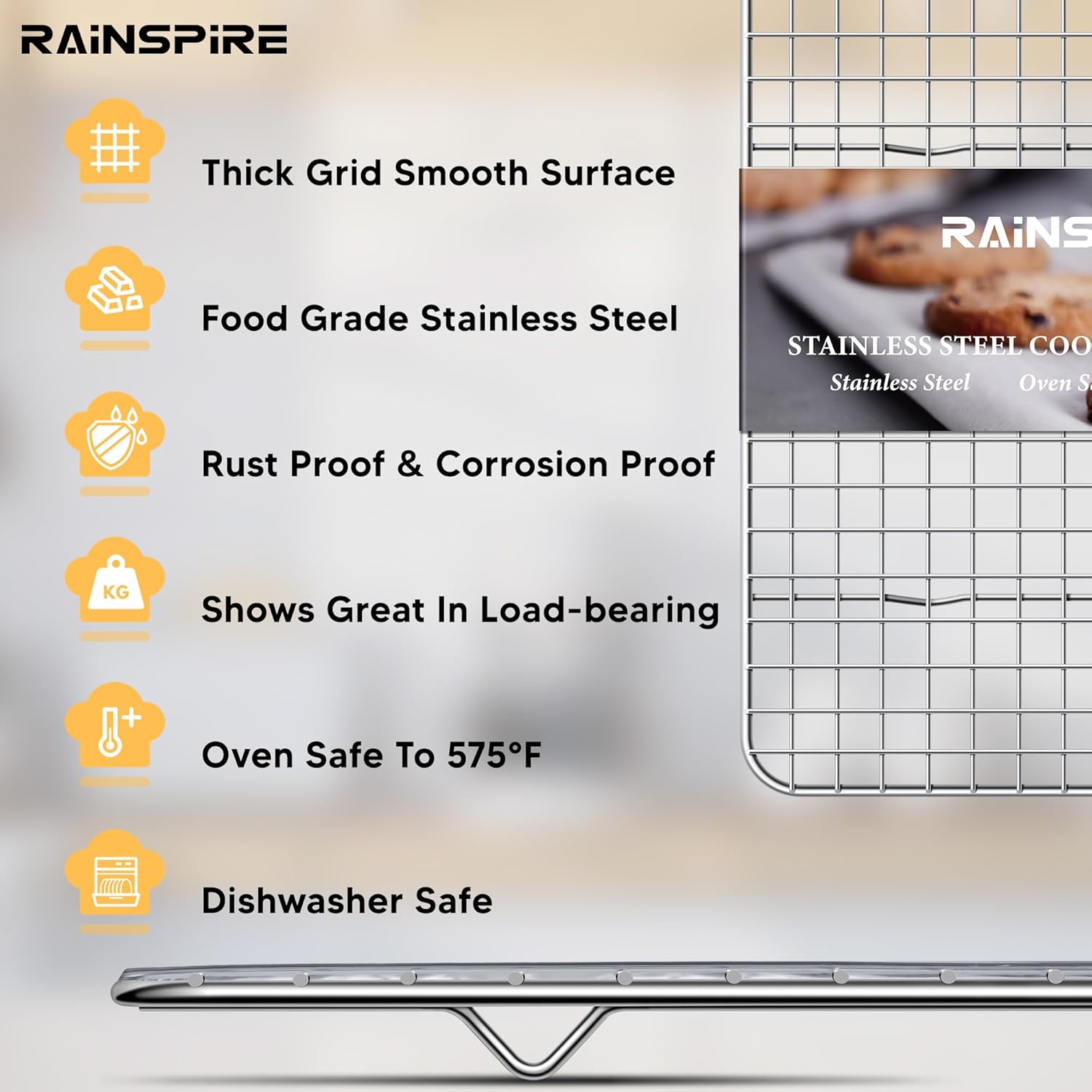 Rainspire Stainless Steel Cooling Rack - Heavy Duty Oven Safe Baking Rack | Fits Quarter Sheet Pan (8.5" x 12")