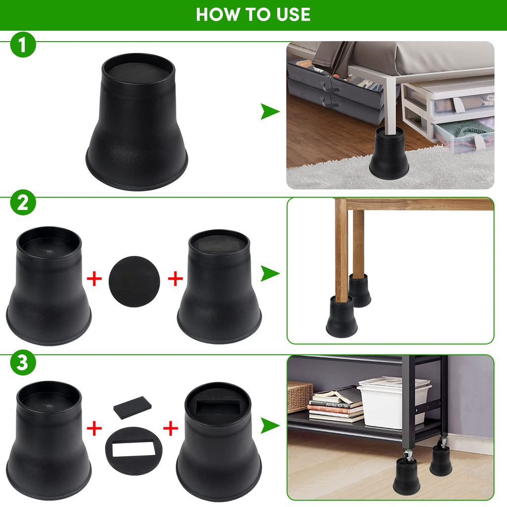 DEDU Bed Risers 6 Inch Heavy Duty 9 Pack, Furniture Risers with Caster Pads Supports Up to 6600 Lbs, Round Couch Risers for Sofas, Couch, Desk or Chair (Black)