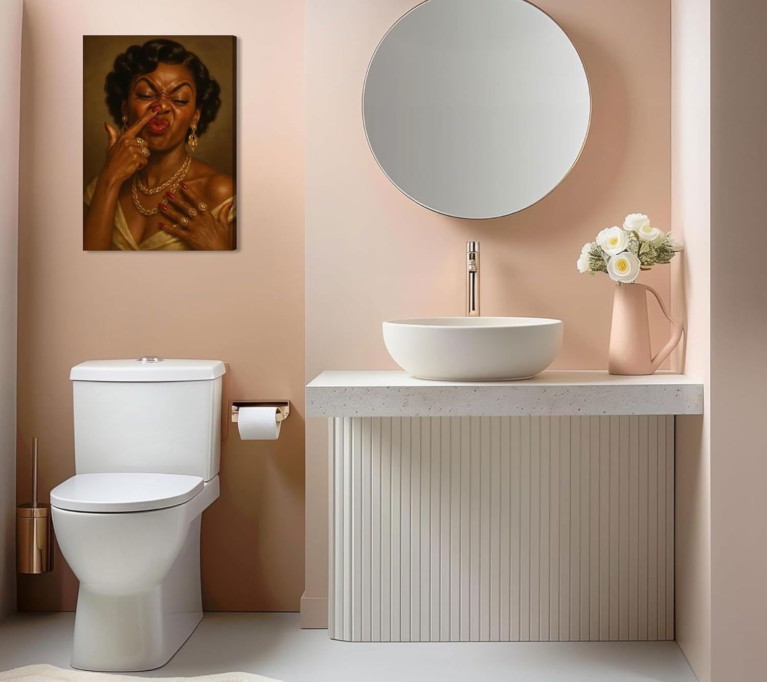 Skiennix Framed Black Woman Canvas Wall Art - Humorous African American Bathroom Decor | 12x16in