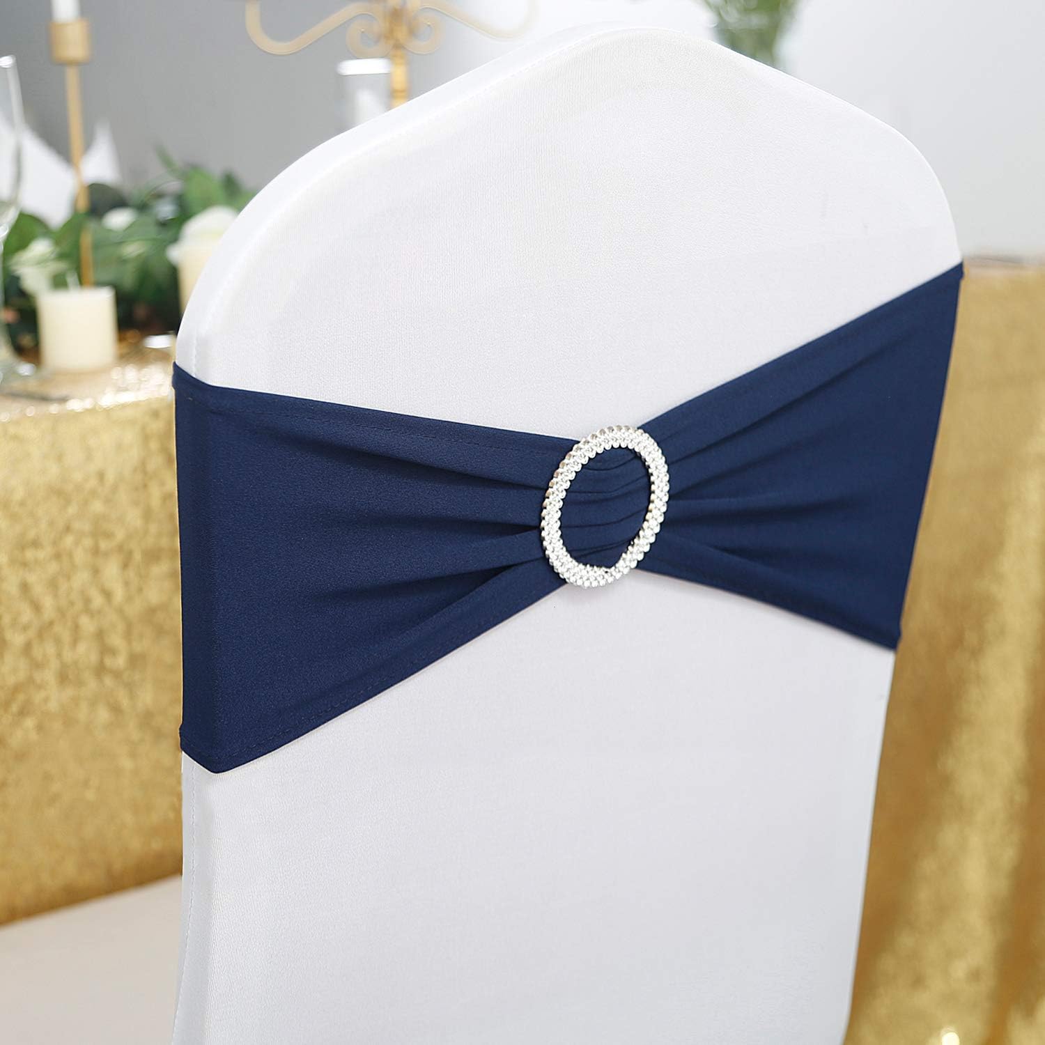 Peomeise Navy Spandex Chair Sashes - 25pcs with Buckle Slider for Wedding & Party Decor
