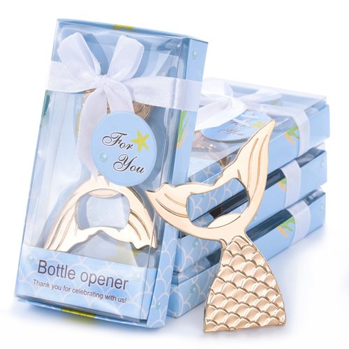 4 PCS Mermaid Bottle Openers - Wedding and Party Favors, Elegant Sea Themed Gifts for Guests, Perfect for Bridal & Baby Showers, Birthdays, Celebrations, with Gift Box