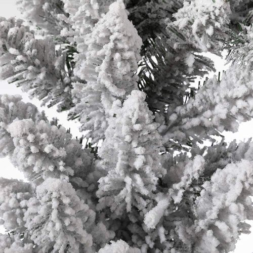 Glitzhome 9ft Christmas Garland for Mantle, Pre-Lit Snow Flocked Christmas Garland with Warm White LED Lights and Timer for Fireplace, Dining Table, Stairs Christmas Decoration
