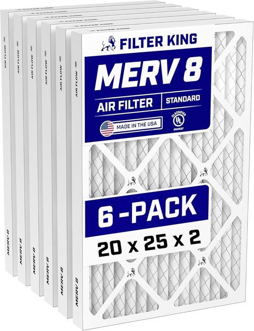 Filter King 20x25x2 Air Filter - MERV 8 Dust & Allergy Control | 6-Pack Pleated HVAC Filters