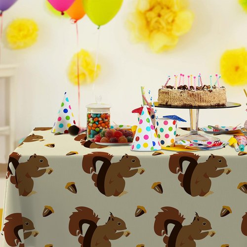 GZBJMYGS Squirrel Tablecloths Chestnut Acorn Waterproof Table Covers for Squirrel Party Birthday Party Home Decorations Dinner Banquet Supplies 53x98 Inch