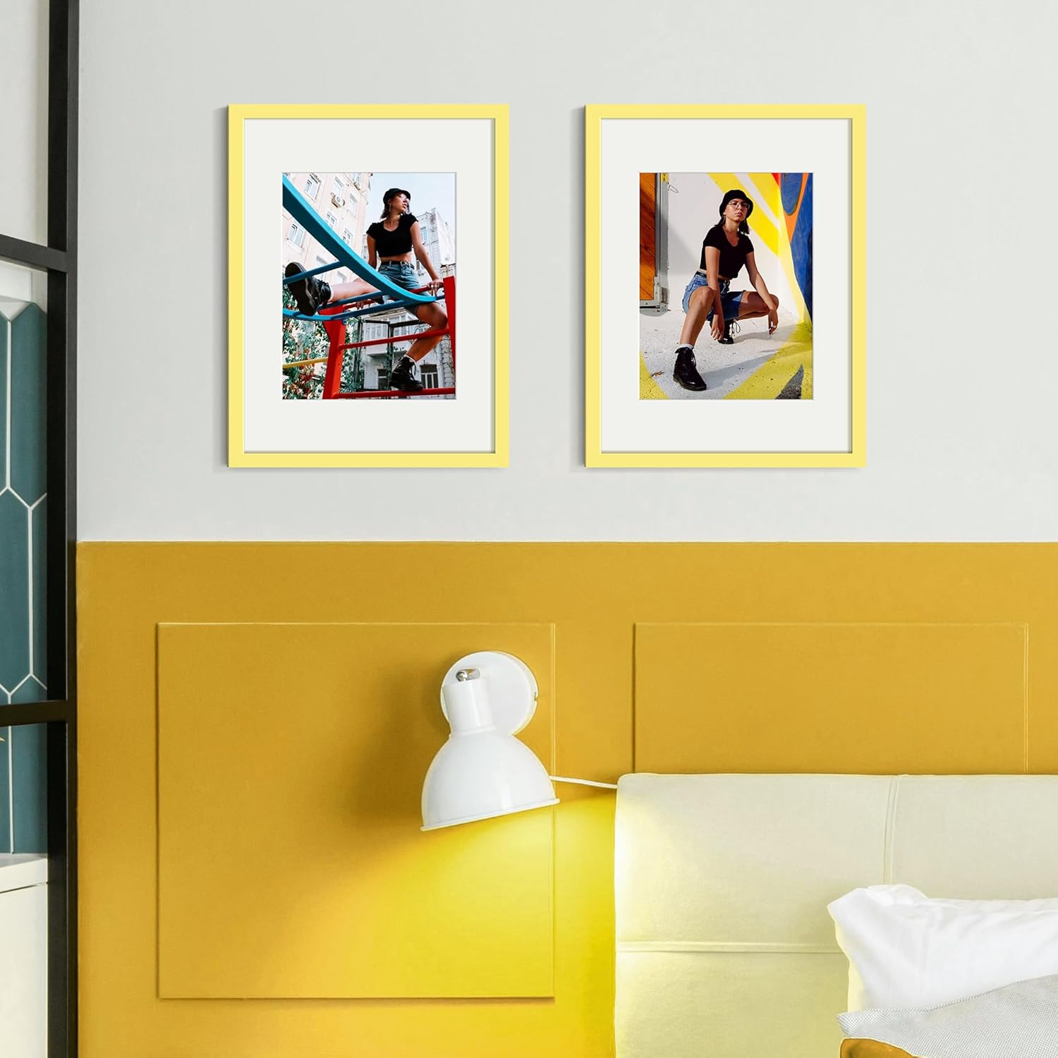 Upsimples 12x16 Picture Frame - Display 8.5x11 Photos with Mat or 12x16 Without - Yellow, 1 Pack