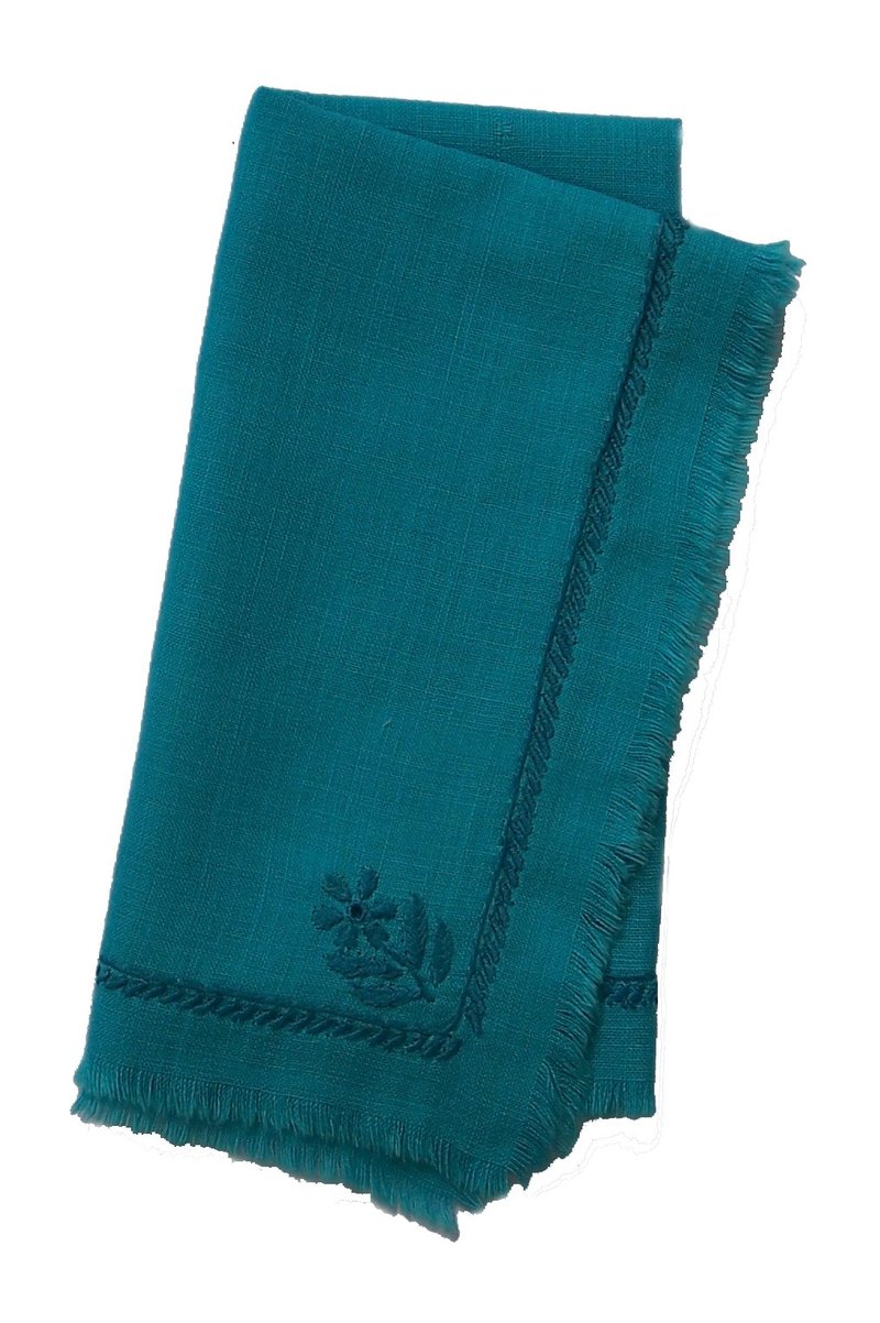 Gitika Goyal Home Khadi Chikanwork Napkin Rice Flower Design (Set of 4), Blue