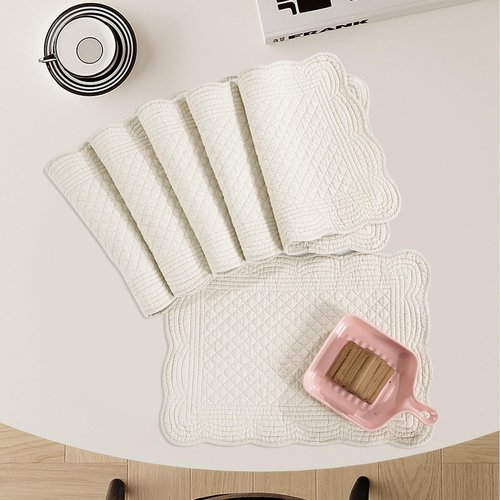 MABOZOO 100% Cotton Quilted Placemats Set of 6,Washable Cloth Table Placemats for Kitchen & Dining Table