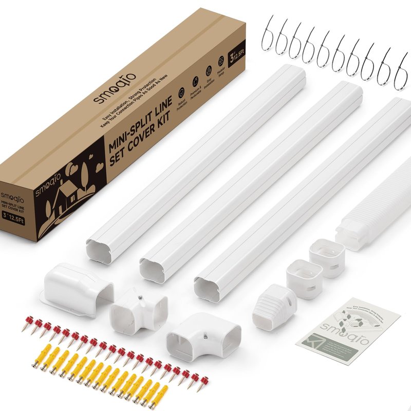 SMOQIO Mini Split Line Set Cover 3 Inch 12.5Ft, Easy to Install Lineset Cover Kit for Mini Split with Instruction, DIY Decorative PVC White Kit for Minisplit, Air Conditioner, Central AC and Heat Pump