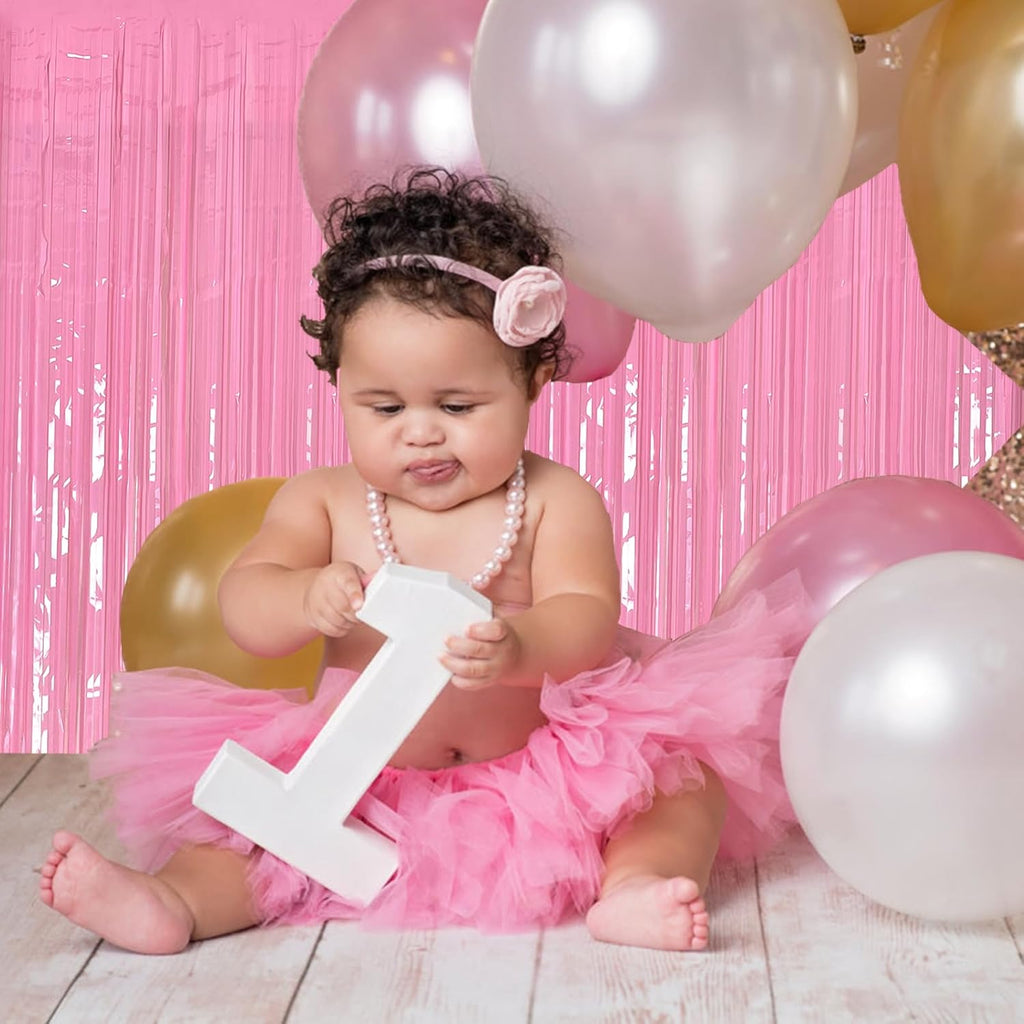 Skiennix Foil Curtain - Pink Metallic Tinsel Fringe Backdrop | 2 Pack for Parties & Celebrations