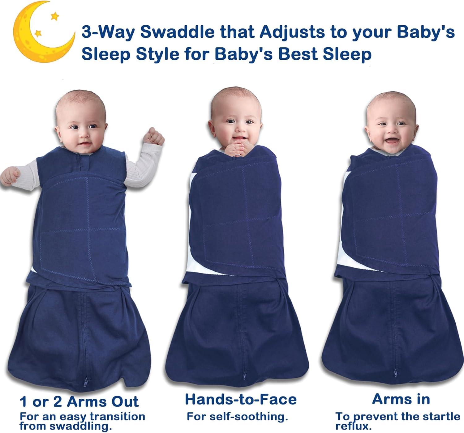 Skiennix Baby Sleep Sack Swaddle - 3-Way Adjustable Organic Cotton Blanket | 2 Pack, 3-6 Months, 12-18 lbs, 1.0 TOG (Cyan & Navy Blue)