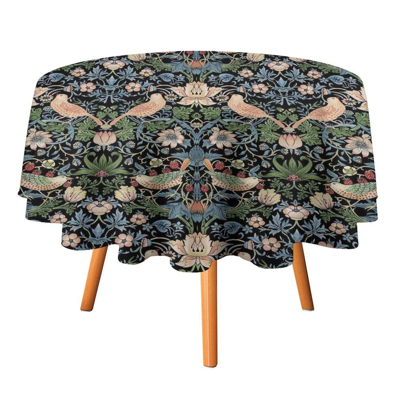 William Morris Floral Tablecloth,Flower Strawberry Birds Retro Boho Botanical Plant Table Cover, Water Resistant Wipeable Tablecloths for Kitchen Dinning Room Decor, 60"