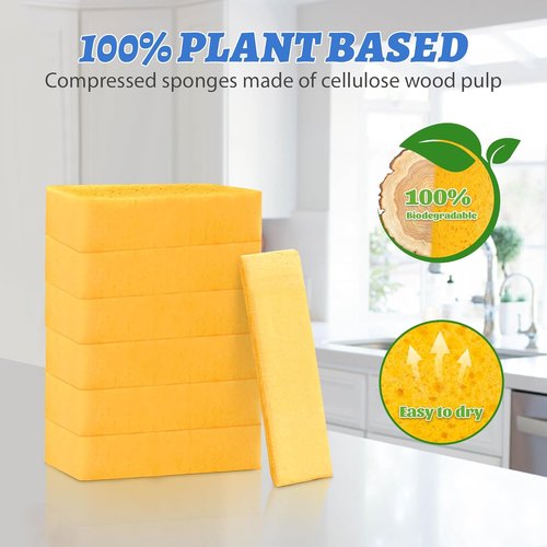 Cellulose Sponges 6 Pack - Large, Thick & Tear-Resistant | Biodegradable Kitchen & Car Cleaning