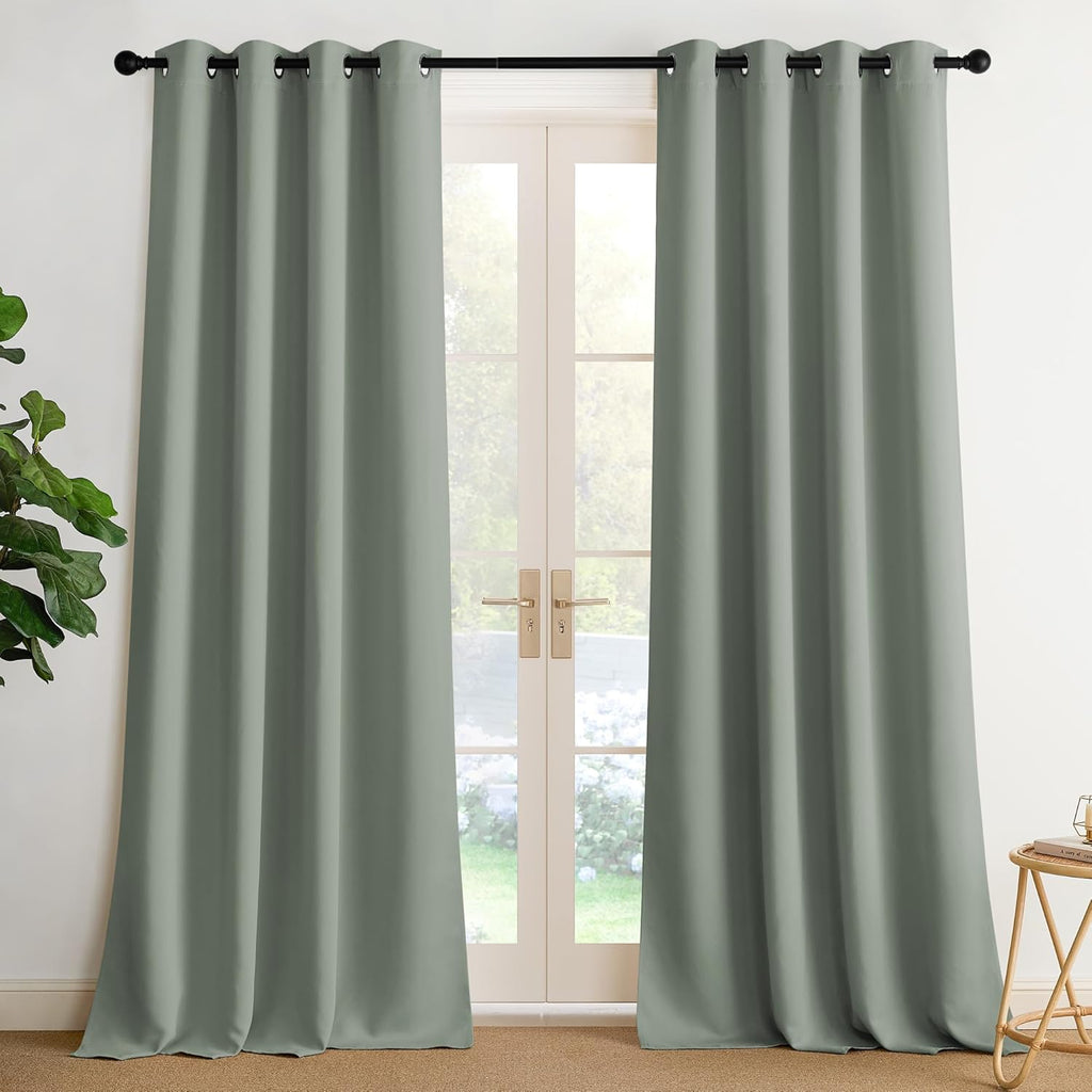 NICETOWN Room Darkening Curtains - Elegant Sage Green Drapery Panels, 52"W x 102"L