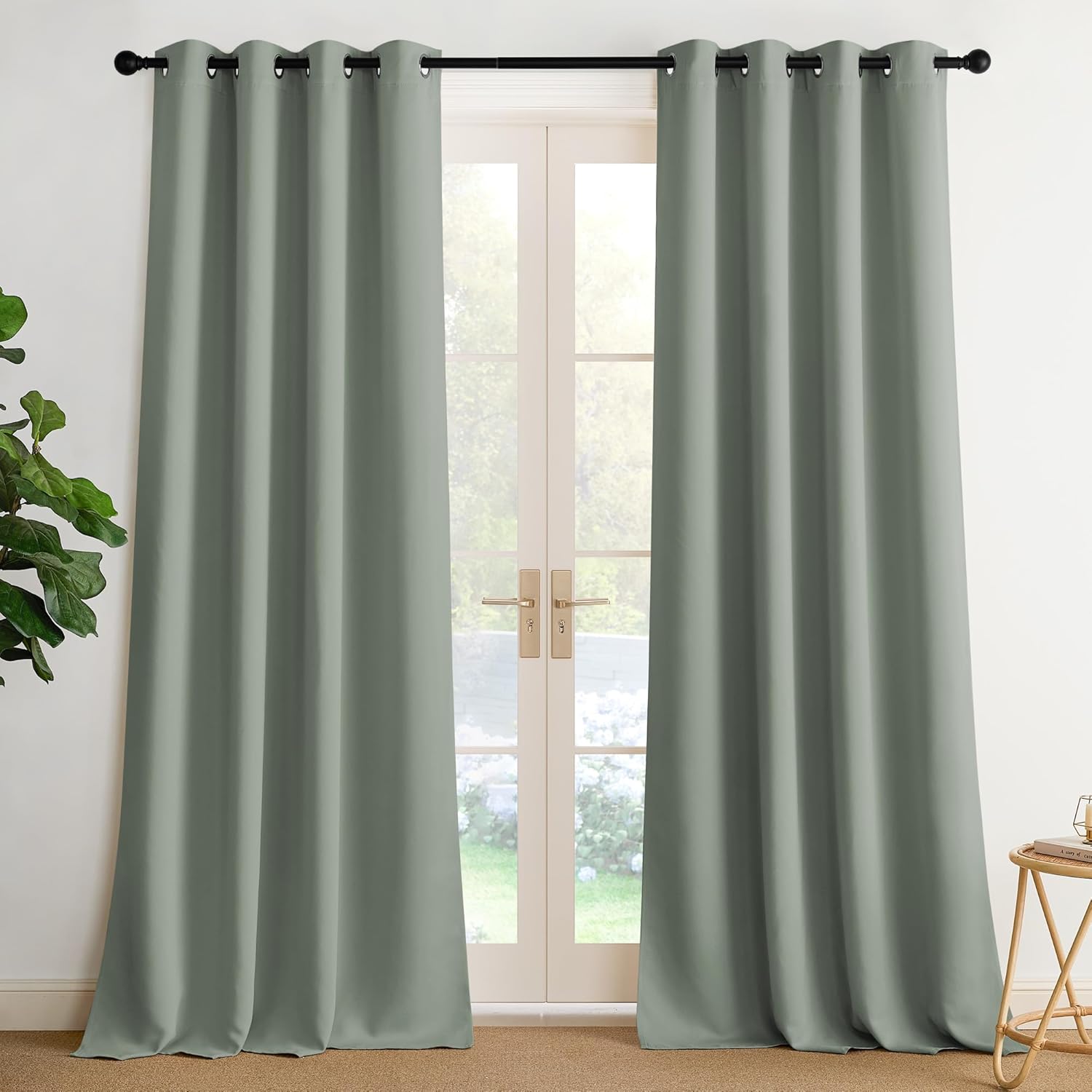 NICETOWN Room Darkening Curtains - Elegant Sage Green Drapery Panels, 52"W x 102"L