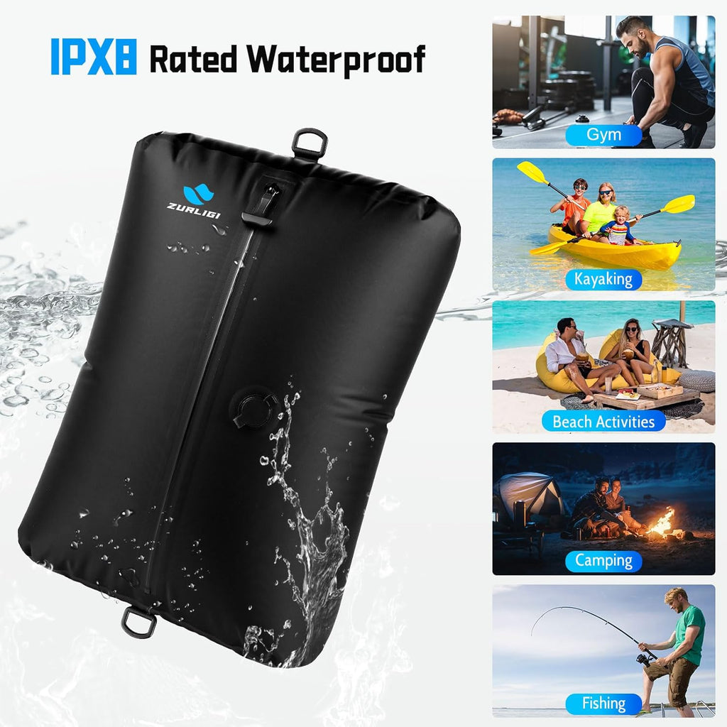 Zurligi Travel Vacuum Bags - IPX8 Waterproof Compression Bags with Mini Pump | 39L for Clothes & Luggage (2-Pack, Black)