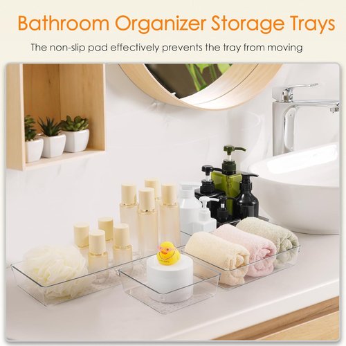 Criusia Drawer Organizer - 10 Pack Large Clear Plastic Storage Bins for Makeup & Kitchen Utensils | Versatile Trays