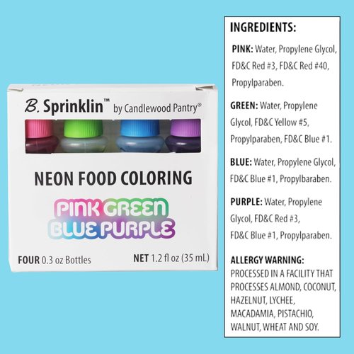 B. Sprinklin Liquid Food Coloring Kit - Vibrant Neon & Regular Colors for Crafts | 8 Bottles, 0.3 fl oz
