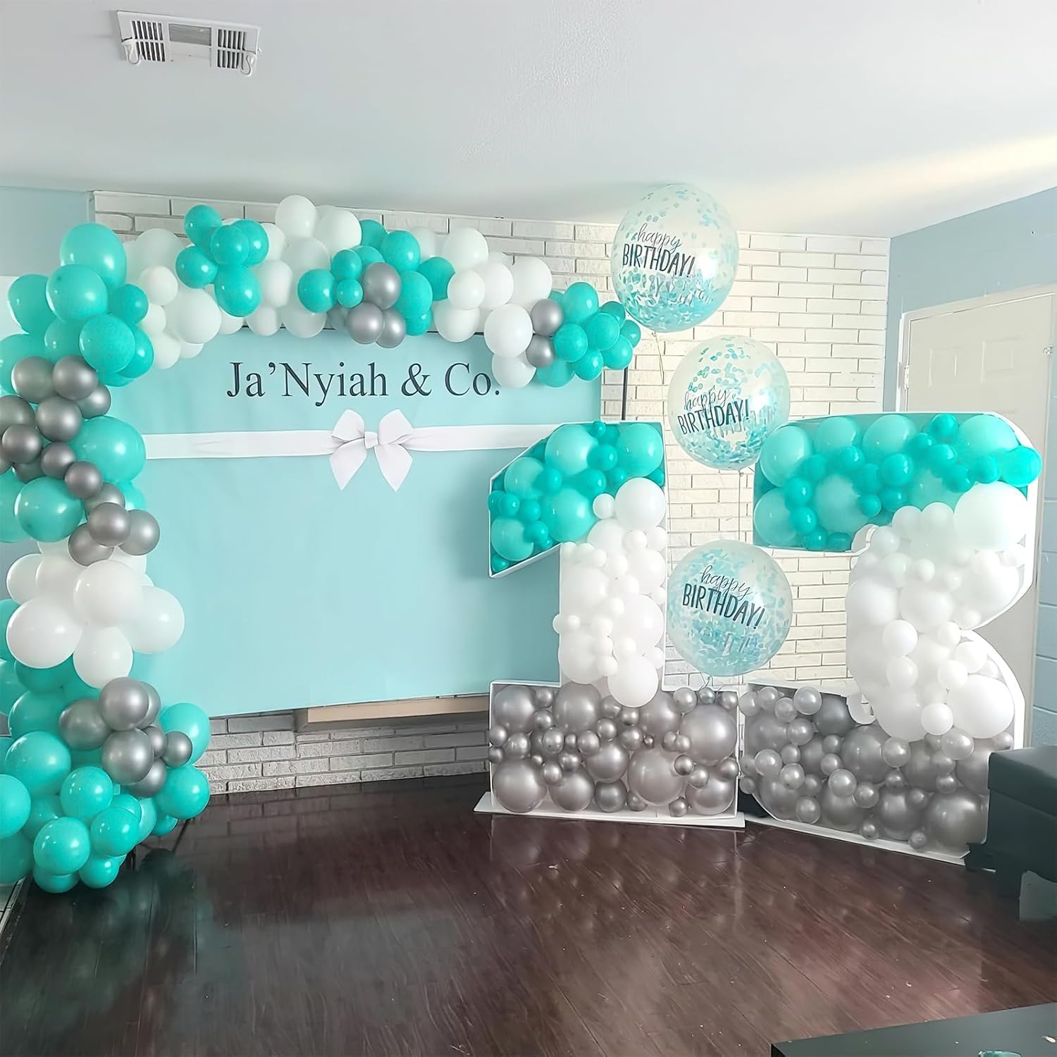 PartyWoo Teal Balloon Arch Kit - 155pcs in Various Sizes for Baby Showers, Gender Reveals & Birthdays | Turquoise & Dark Teal