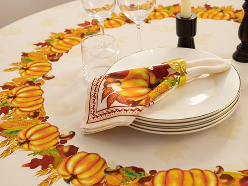 YiHomer Fall Thanksgiving Tabletop Collection for Kitchen Dining Decoration Parties Harvest, Harvest Party, Tablecloth, 70" Round
