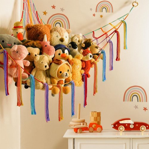 Mirolam Stuffed Animal Hammock - Cute Rainbow Unicorn Storage Net for Teen Girls & Nursery Decor | XL Size